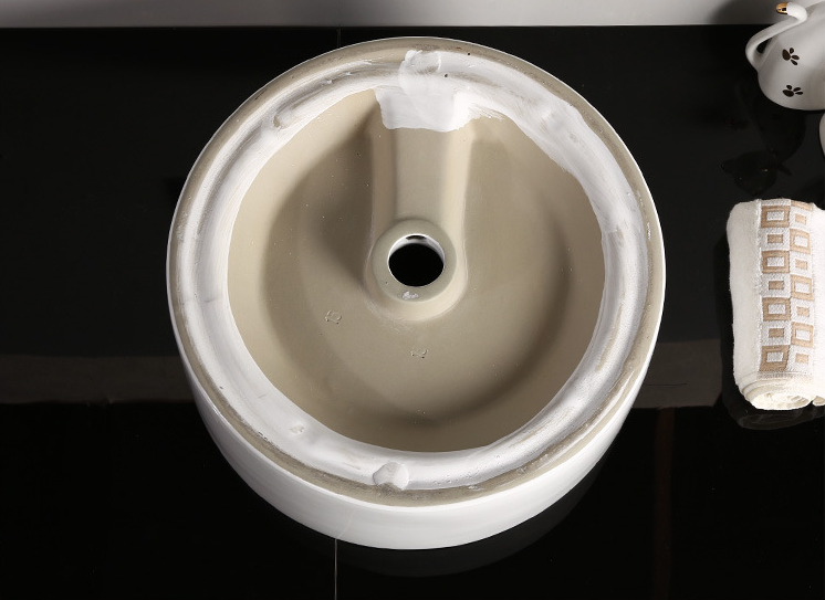 Round Countertop Ceramic Sink Bathroom Vessel Sink with Overflow