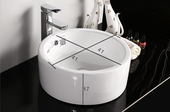 Round Countertop Ceramic Sink Bathroom Vessel Sink with Overflow