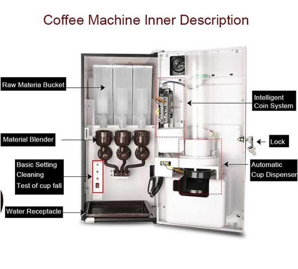 with cooling and heating function automatic instant coffee tea vending machine