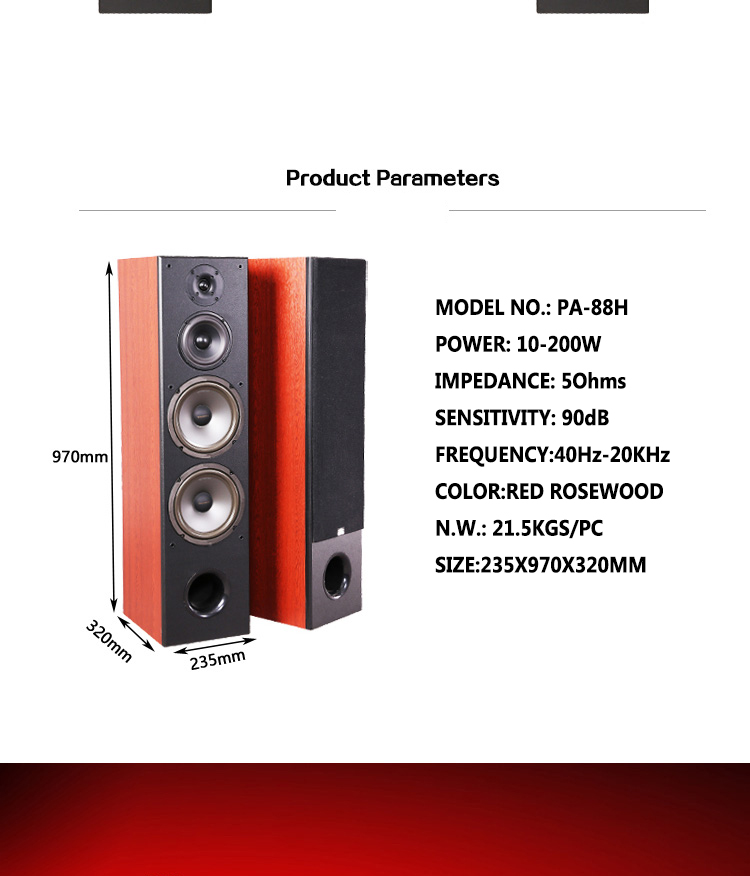 popular classical design Hifi floor standing speakers for home theatre system tower speakers PA88