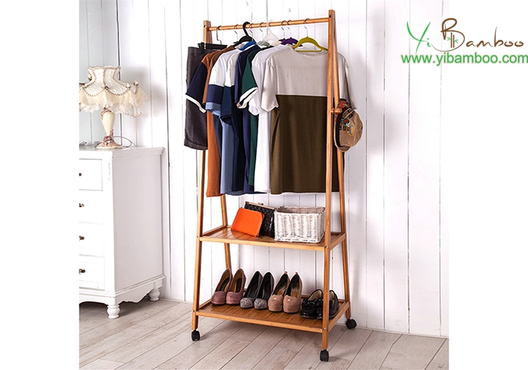 Movable Clothes Hat and coat bamboo shelf stand