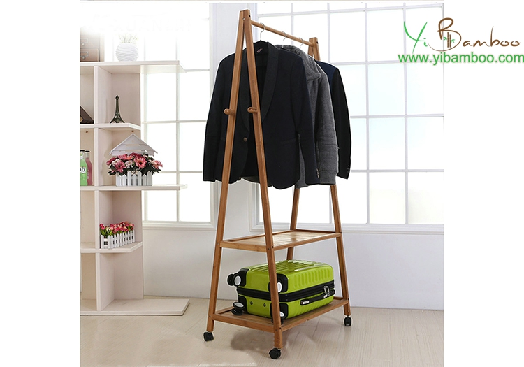 Movable Clothes Hat and coat bamboo shelf stand