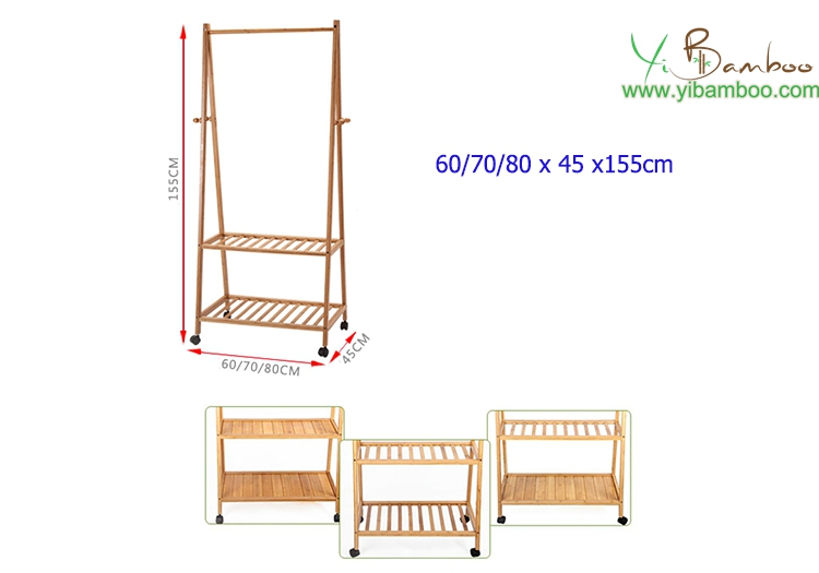 Movable Clothes Hat and coat bamboo shelf stand