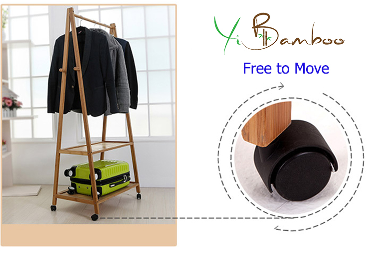 Movable Clothes Hat and coat bamboo shelf stand