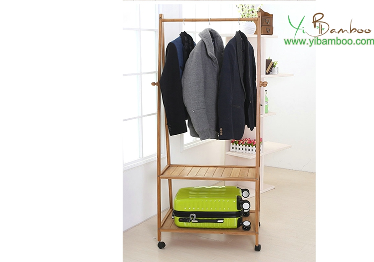 Movable Clothes Hat and coat bamboo shelf stand