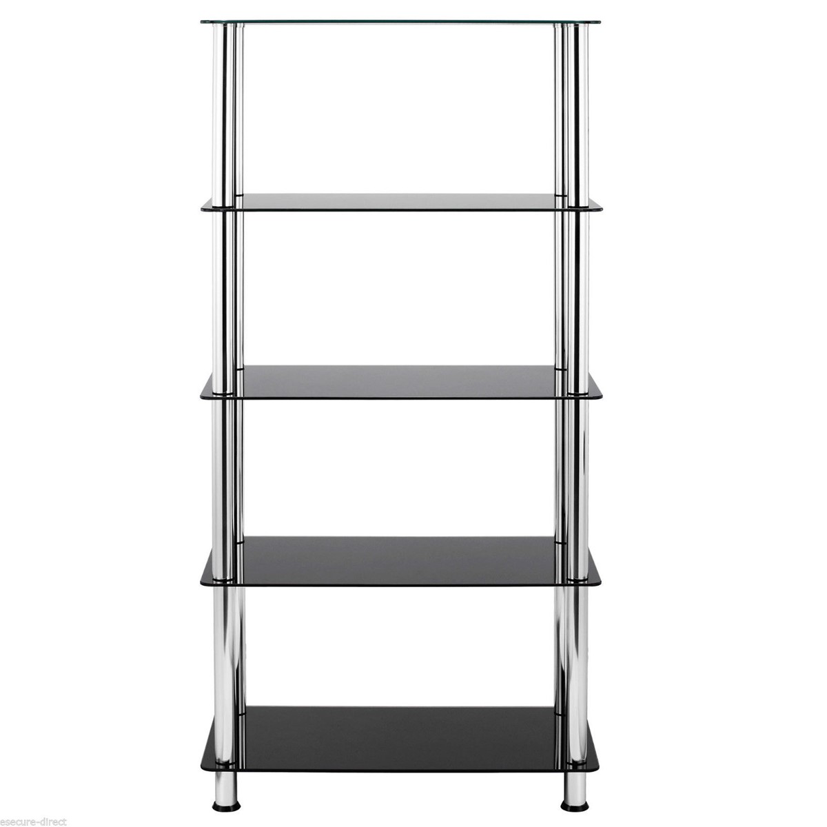 5Tier Black Glass Shelving Unit Bookcase with Chrome Legs