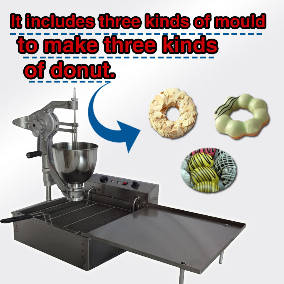 wider oil tank hot electric donut machinedonut fryer maker with three sets mouldsFrying temperature controlled