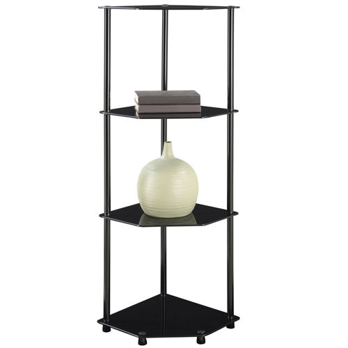 Corner Shelf Rack 4 Tier Black Glass Bath Living Dining Room Home Display Stand
