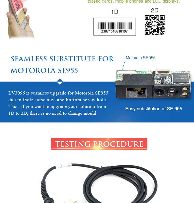LV3096 Low Consume 2D TTL embedded mini barcode reader module for handheld devices