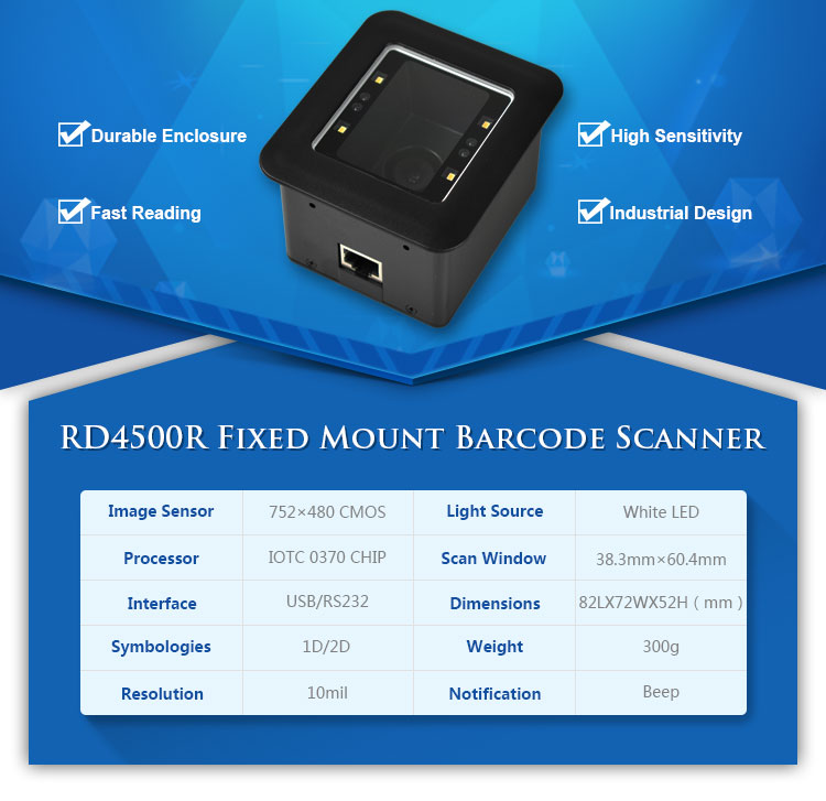 RD4500R High quality USB 2D Fixed Mount Terminal with Barcode Scanner Module for Kiosk or Turnstile Mobile Payment