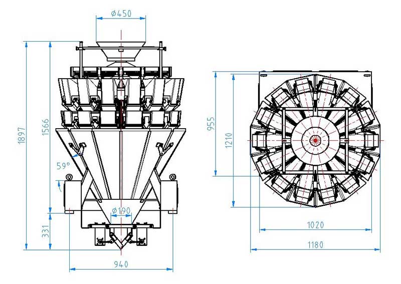 stainless steel combination weigher for noodles rice noodles or bean sprout