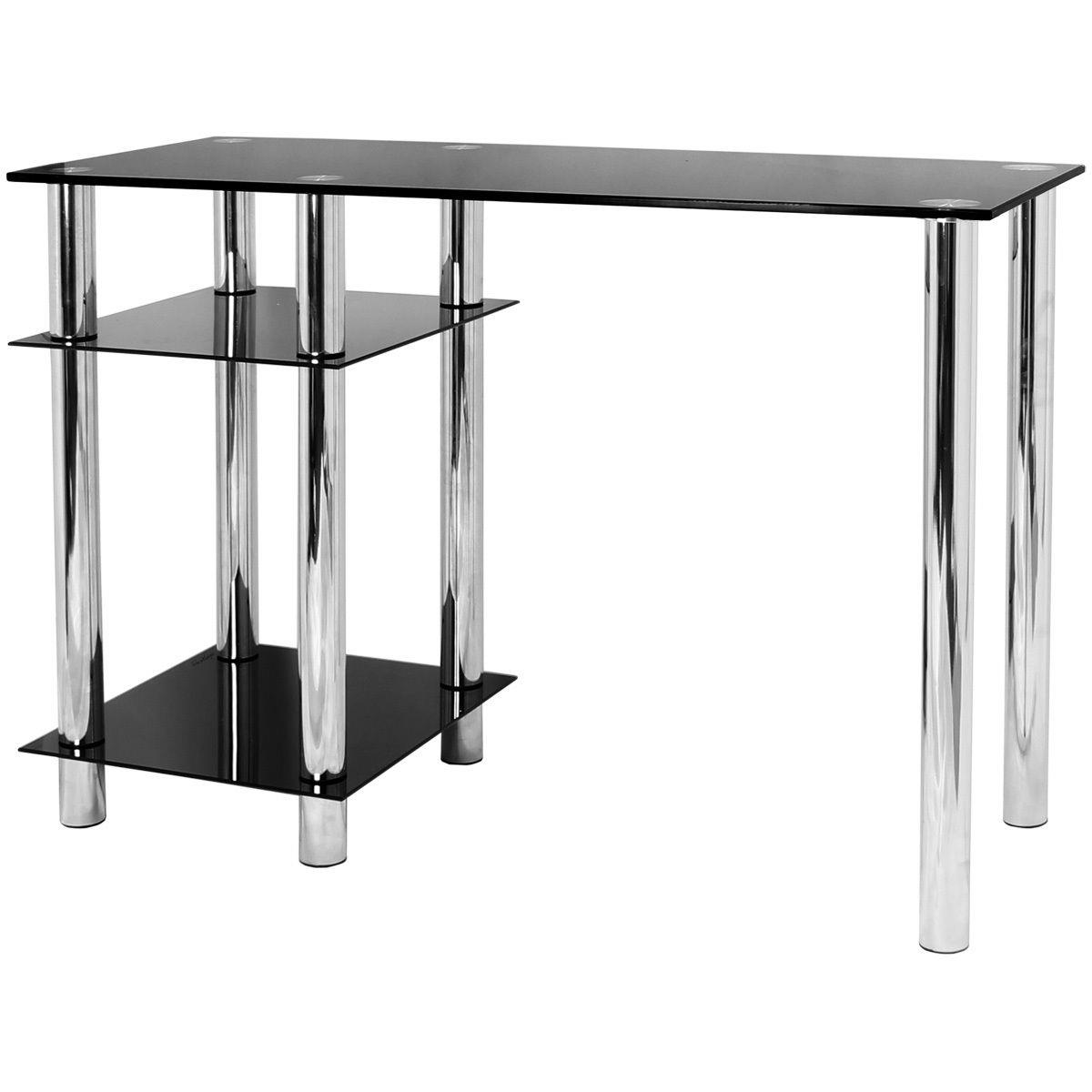 Black Glass Computer Desk Base Unit Shelf Office Table Pc