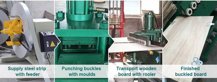 Steel tongue buckle machine for foldable boxes