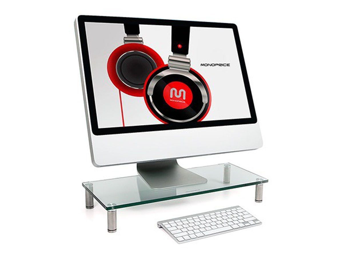 Computer Monitor Stand Desktop Riser Clear Tempered Glass Brushed Aluminum Legs Computer Monitor Stand Desktop Riser Clear Tempered Glass Brushed Aluminum Legs