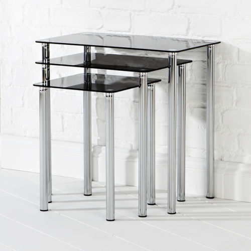 Nest of 2 Tables Black Glass