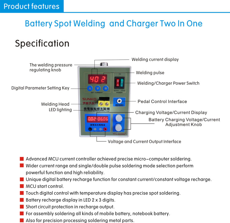 787A 2 in 1 MicroComputer Spot Welder Battery Charger