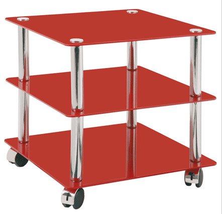 red black white glass side table with wheels