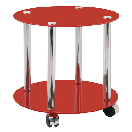 red black white glass side table with wheels