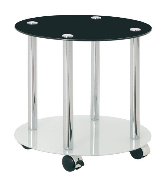 red black white glass side table with wheels