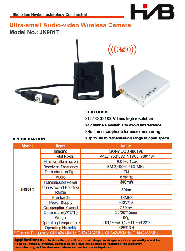300m Long Range Ultra Small Video Audio Wireless Camera