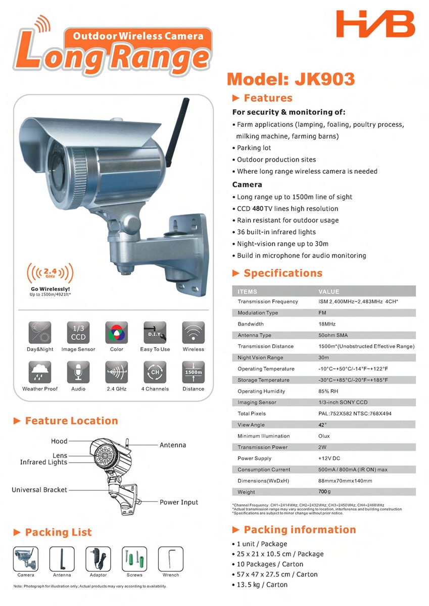 1500m CCD Sensor Long Range Outdoor Wireless Camera