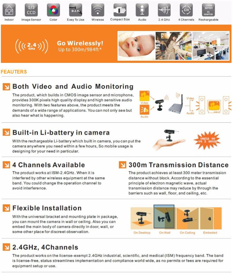 300m CCD Long Range Wireless Camera Baby monitor