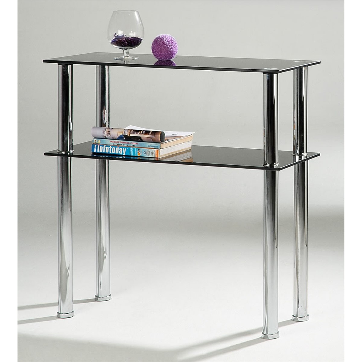 clear black glass chromed side table and entertainment stand