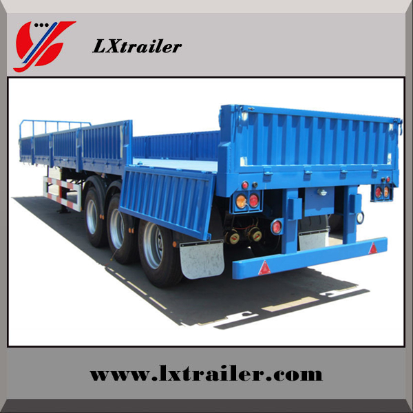 60Tons flatbed side wall open triaxle light cargo truck trailervehicle