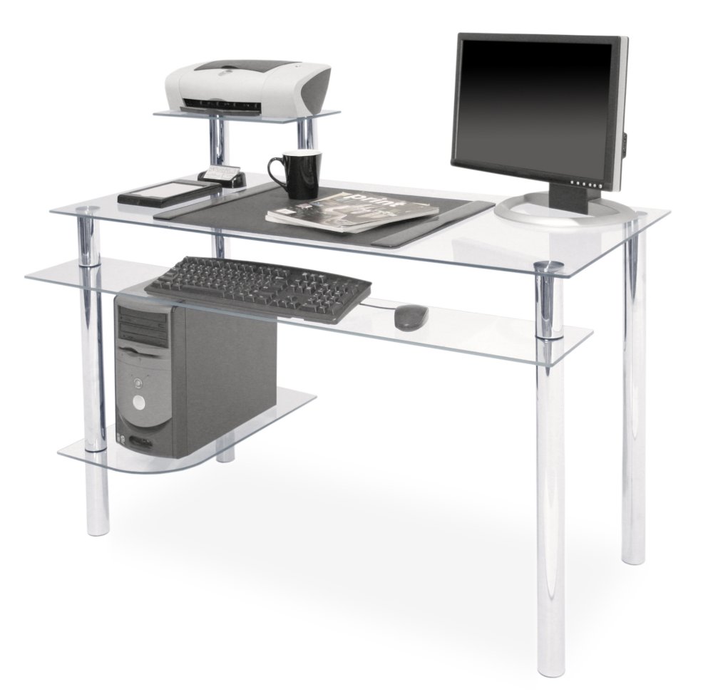 Computer Desk with Clear BLACK Glass and Aluminum