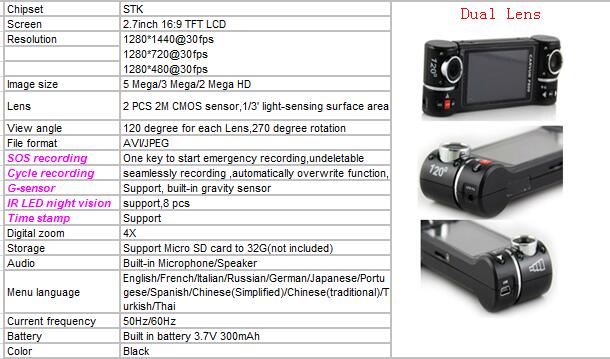 Dual Lens Car Camera Vehicle DVR Dash Cam Two Lens Video Recorder F600