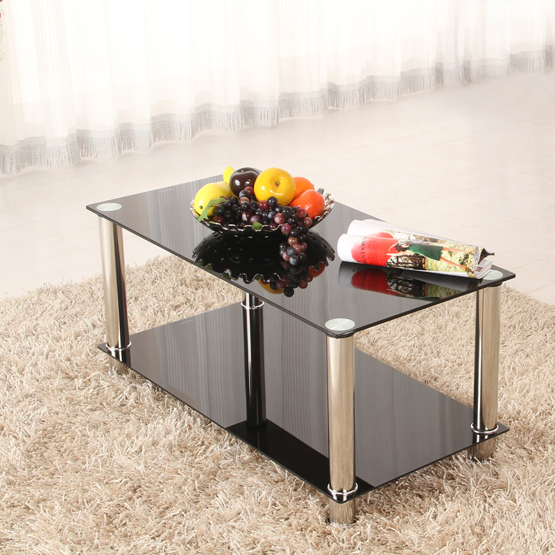 two tier black glass coffee table rectangle shape