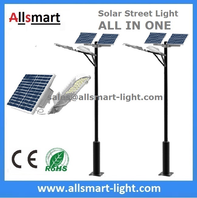 10W15W20W25W30W40W50W60W All in One LED Solar Street Light With Without Pole Road Driveway Lighting