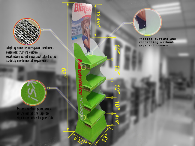 2017 hot sales custom design cheaper cardboard floor display rack for lip balm