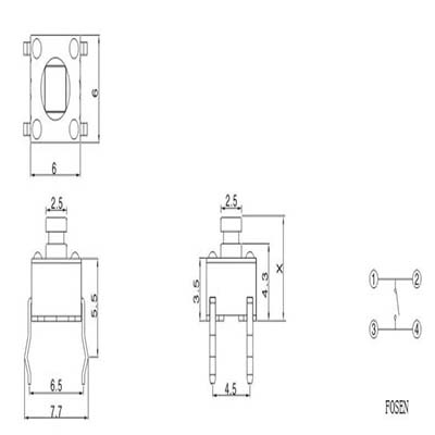 4 pin push tact switch 6x6 TS1301A