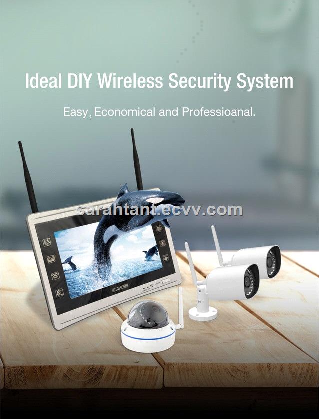 Wireless Home Security System 4CH WIFI IP Cameras NVR with 11 Inch HD Screen