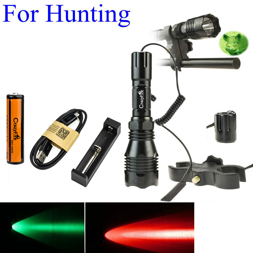 1000LM LED Tactical Flashlight Long Range Red Green White Hunting Light Lantern With 25mm Diameter
