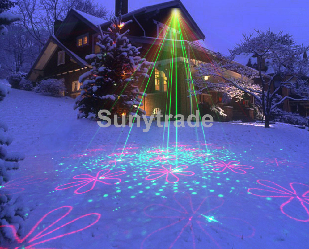 Outdoor Waterproof Laser Projector New Red Green RG 20 Gobos Patterns Blue LED Background Light Yard Tree Xmas