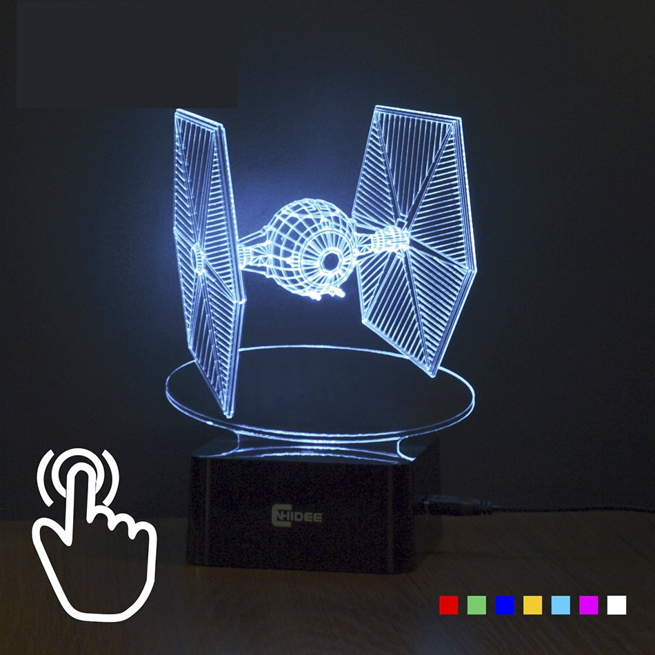 Star Wars Tie Fighter Lamp 3D Deco Vision Desk Lampara Led USB 7 Colors Changing Baby Sleeping Night Light