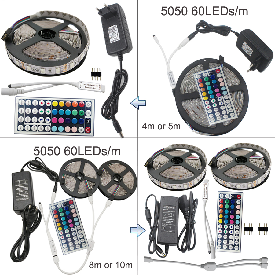 rgb Strip rgb led strip light 60ledm led tape light 4m 5m 10m SMD5050 DC12V Power adapter 44keys controller