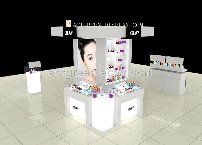 Cosmetic Island for cosmetic jewelry watches glasses bags large cosmetic exhibition with LED logo and poster
