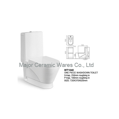 WT1040 ONE PIECE WASHDOWN TOILET STRAP 250MM PTRAP 180MM