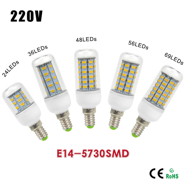 10Pcs Energy Saving E14 220V LED bulb lamp 5730 SMD 2436485669 LEDs Replace 7W 12W 15W 20W 25W Fluorescent Light