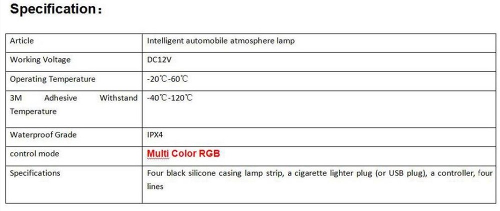 4Pcsset Interior Strip Decorative Atmosphere Neon Light Lamp LED Wireless Remote Multi Color RGB Car Lighter