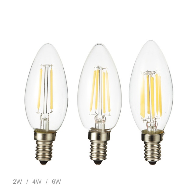 LED Brand LED bulb E14 2W 4W 6W AC220V Glass shell 360 Degree vintage LED candle light C35 edison LED Filament lamp