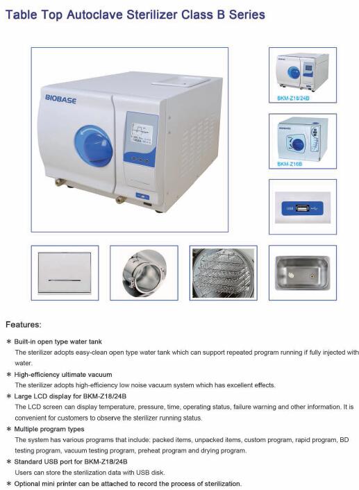 Table top autoclave Class B series dental autoclave price1624L autoclave with cheap price