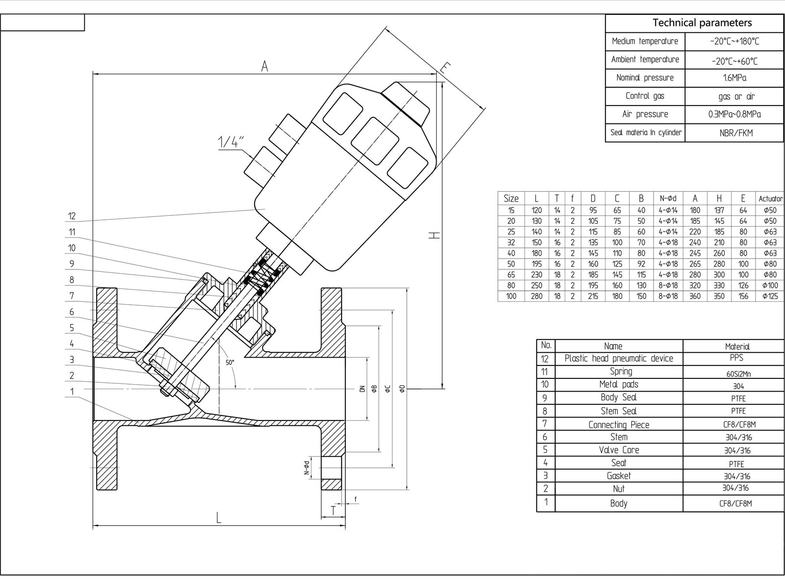 FLANGE ENDS PNEUMATIC ACTUATED ANGLE SEAT VALVE