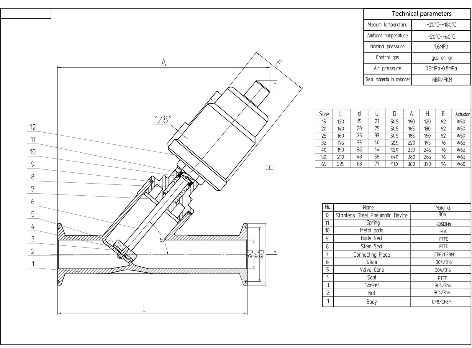 TRICLAMP ENDS ANGLE SEAT VALVE WITH SUS PNEUMATIC ACTUATOR