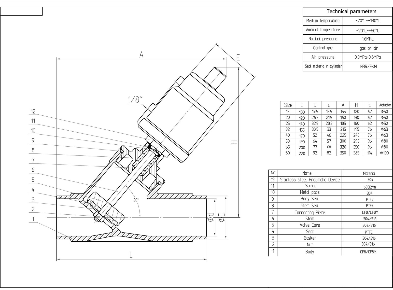 WELDING ENDS ANGLE SEAT VALVE WITH SUS PNEUMATIC ACTUATOR