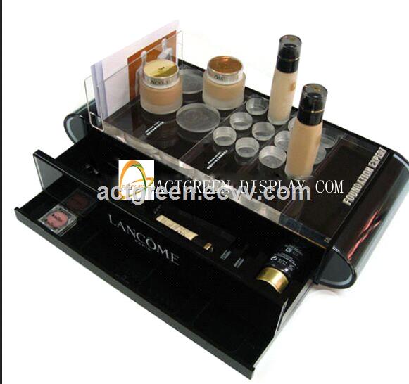 2017 black acrylic display stand cosmetic skin care display drawer