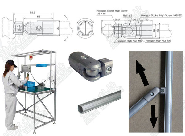 360 Degree Diecast Aluminum Pipe Joint For Production line and Aluminum workbench AL5